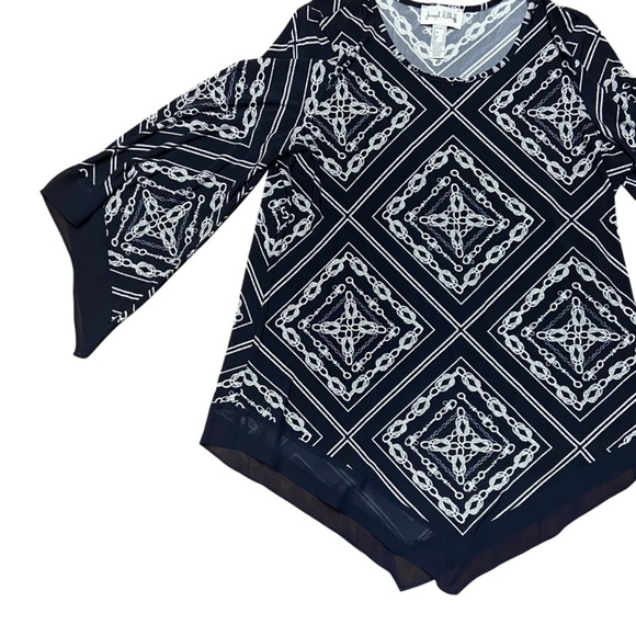 Joseph Ribkoff Bandeau Tunic Asymmetrical Top Size 14 Navy White Nautical Flowy - Picture 3 of 11